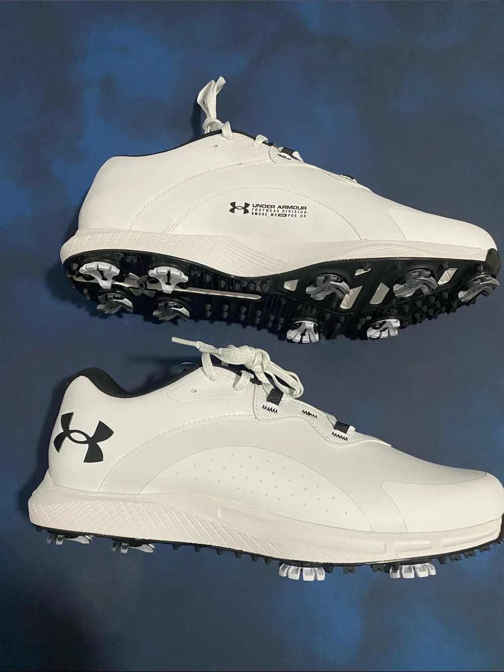 Under Armour White and Black Men's Athletic Shoes - Lace-Up Golf Sneakers
